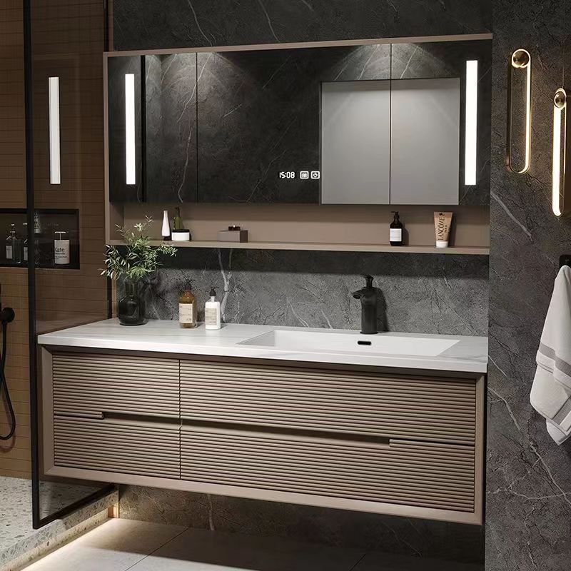 轻奢浴室柜洗漱台现代简约设计师新款橡木洗手盆组合套装无缝盆