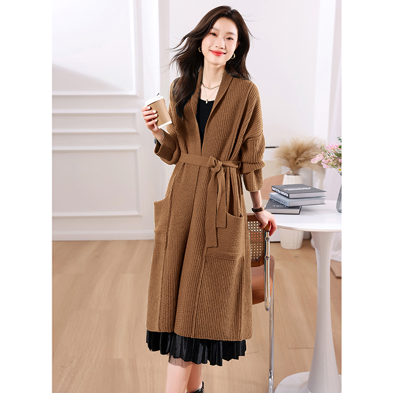 纯羊毛针织开衫长版外搭披肩大尺码女装2023秋季新款高级感毛衣外