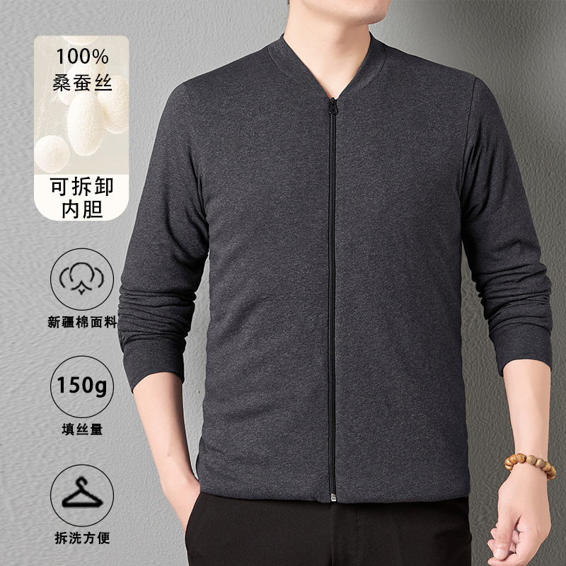 桑蚕丝棉袄男士棉衣爸爸内穿保暖加厚冬季可脱卸内胆2025新款棉服