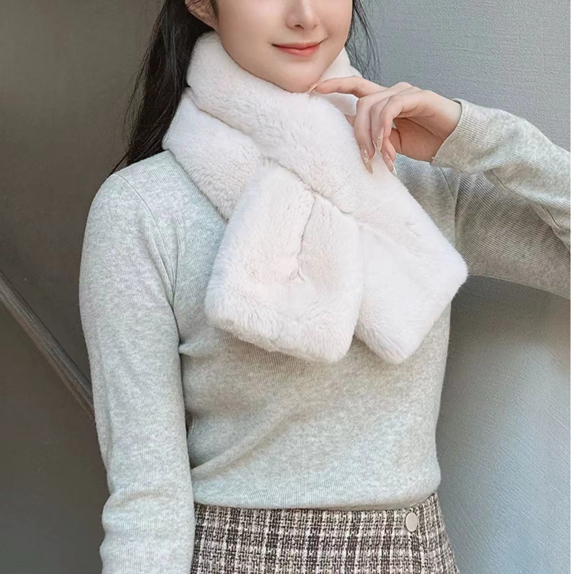 秋冬季毛领韩版纯色毛绒加厚保暖欧貂绒毛毛百搭白色围巾冬天围脖