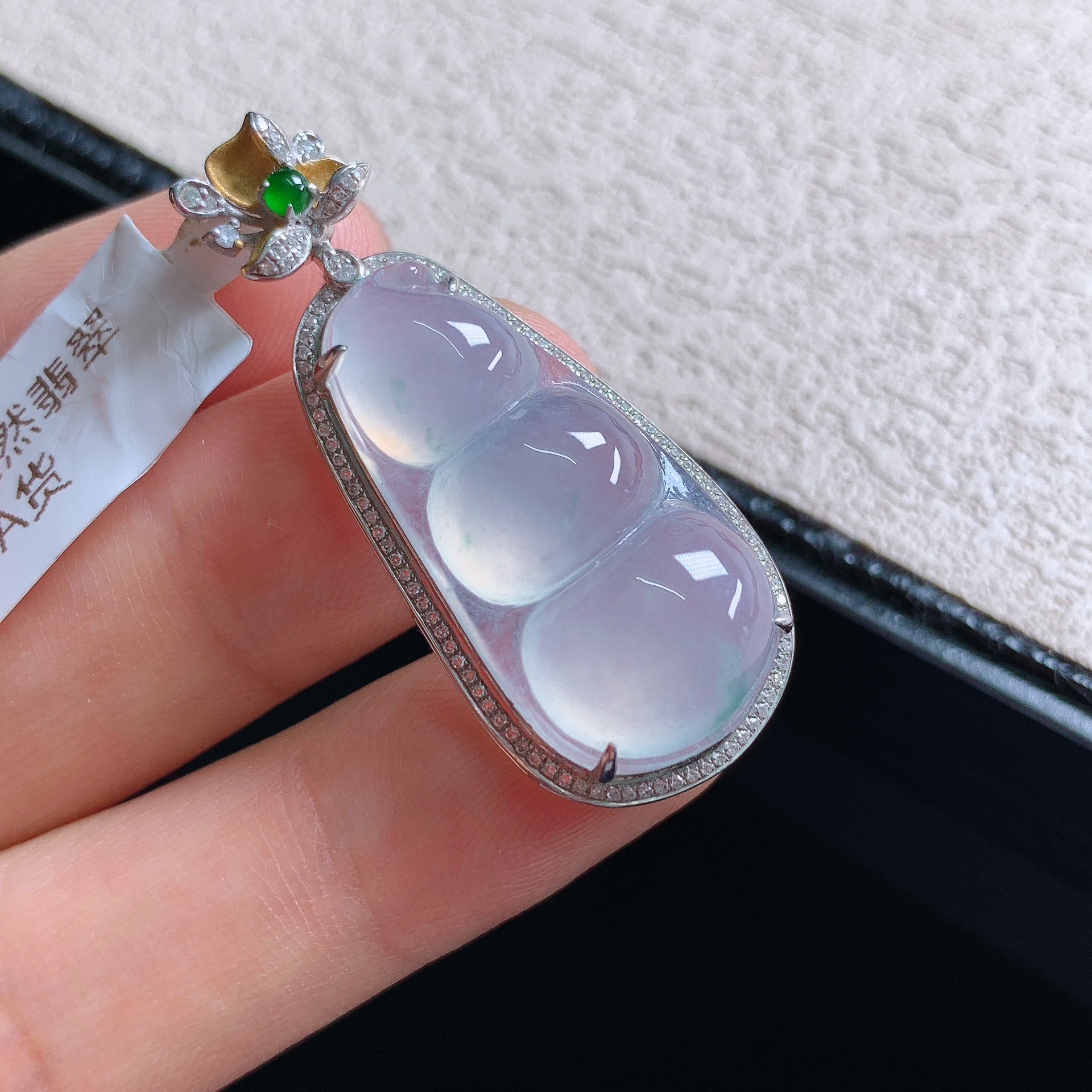 缅甸天然翡翠A货老坑冰种白冰福豆子高品质吊坠玉石玉器珠宝挂件