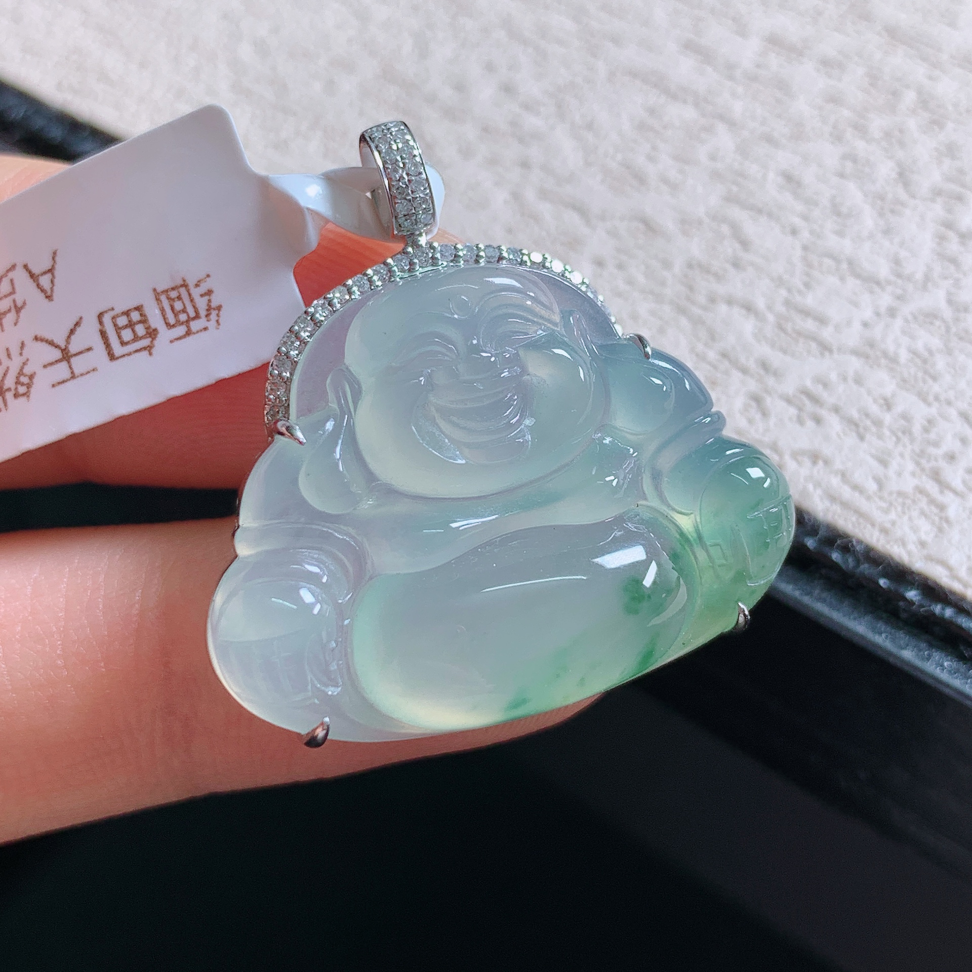 缅甸天然A货翡翠豪华镶嵌冰种飘花佛公吊坠高品质礼物精致开脸好
