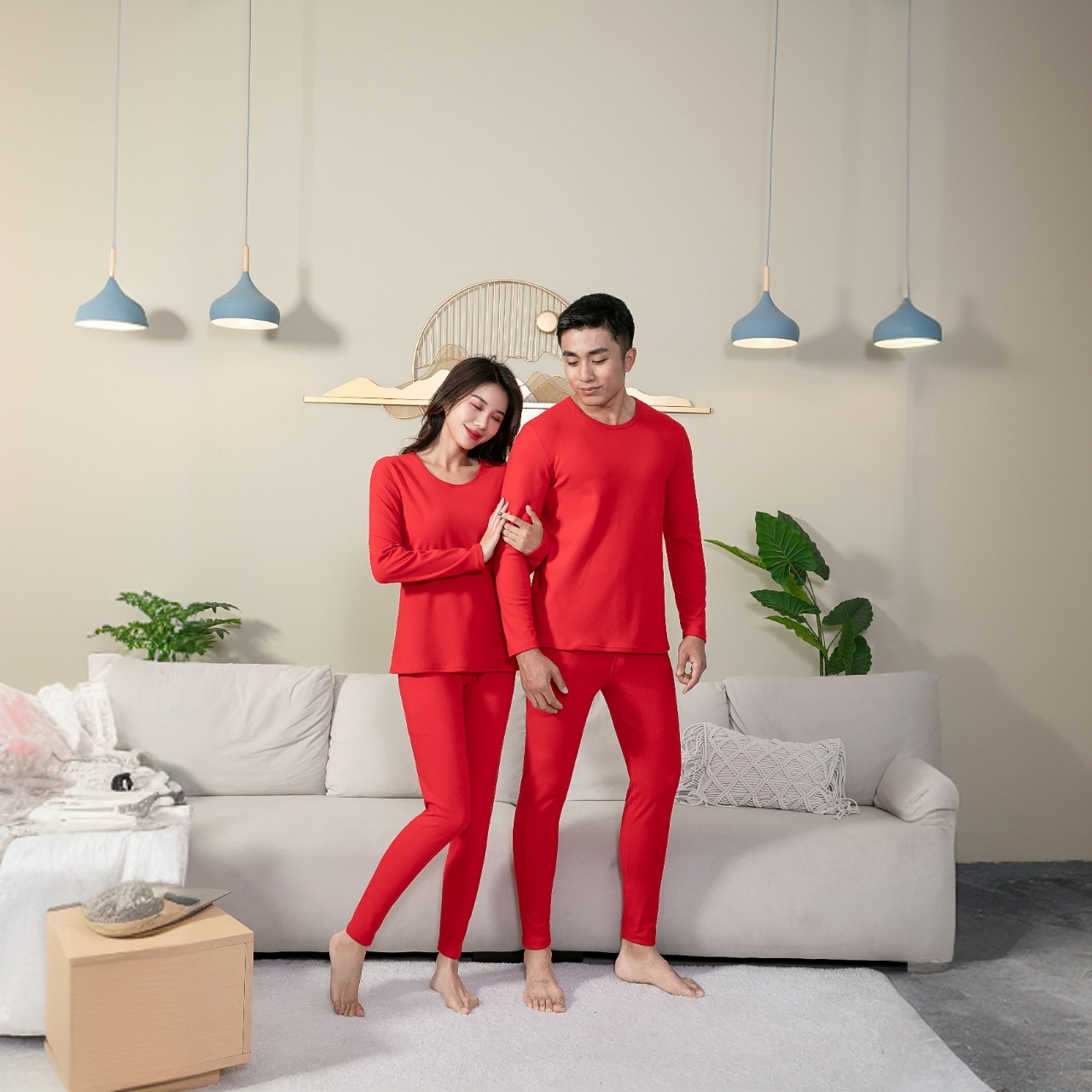 男女式大红本命年德绒秋衣秋裤套装