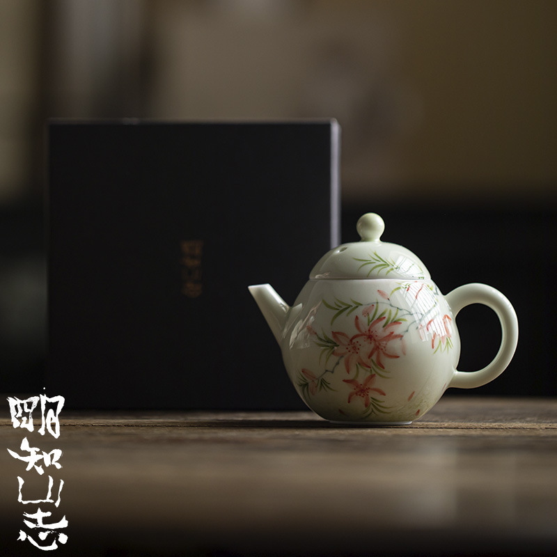 明知山志-果青-凌霄霜枝-龙旦壶复古创意陶瓷纯手工中式釉下彩