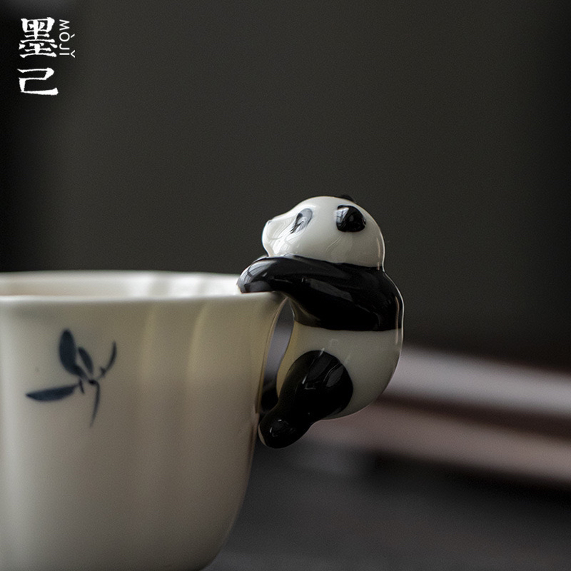 墨己 创意陶瓷熊猫盖碗茶杯挂饰摆件家用茶宠茶拨架盖置茶道配件