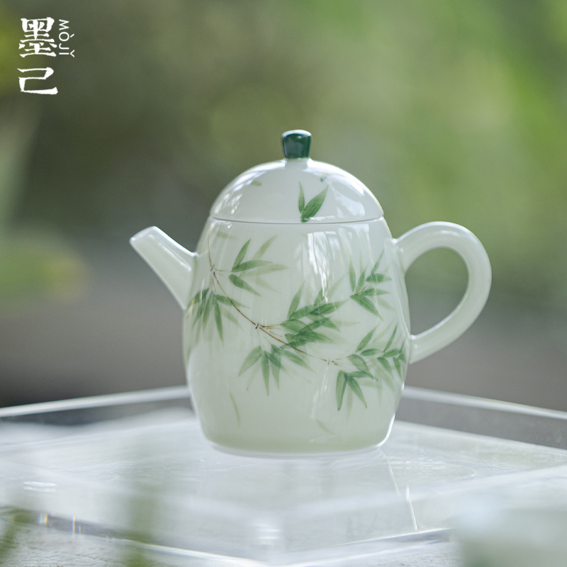 墨己 小苍翠-龙珠壶-空灵青竹中式精工手绘釉下彩