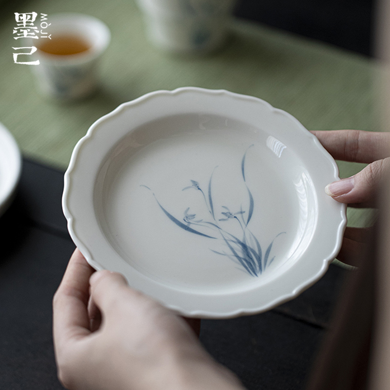 墨己-玉泥-幽兰花丛-花边壶承