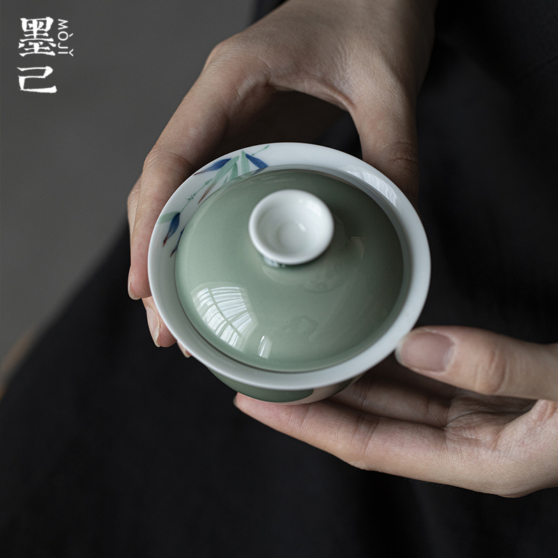 墨己 青梅-福灵盖碗-古竹中式手绘釉下彩白瓷