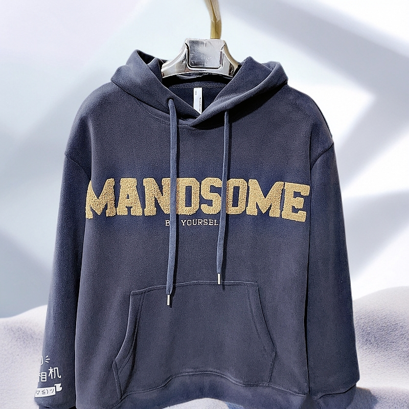 （洄少专属）加绒加厚澳粒绒连帽卫衣男时尚潮流百搭上衣#5805     