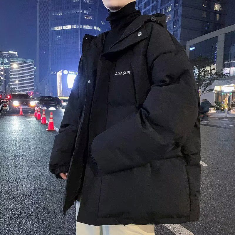 波司豋港风连帽棉衣男士2023年新款冬季加厚保暖面包服宽松黑色外