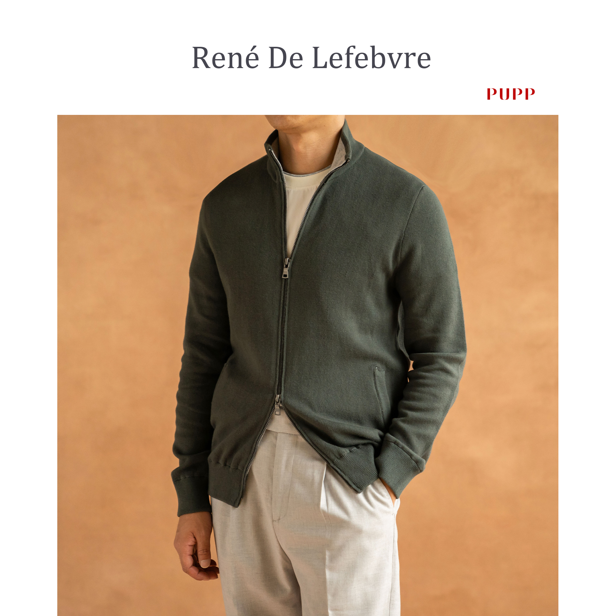 René De Lefebvre春秋修身纯色休闲双面针织老钱风男开衫毛衣外套