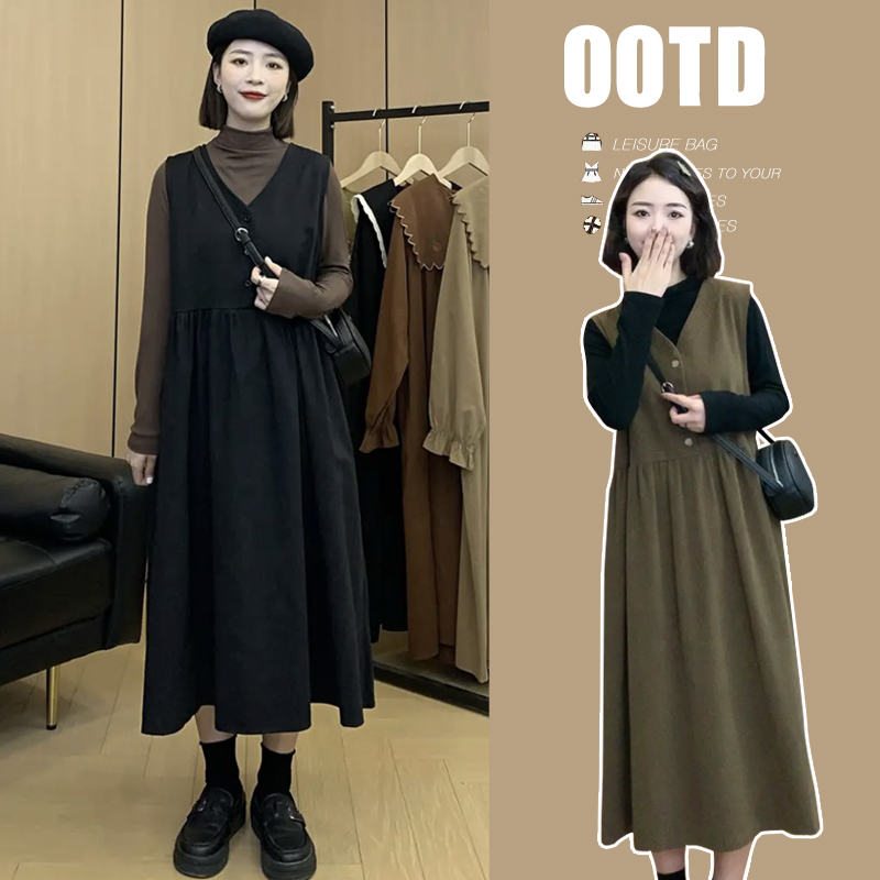 2024春季两件套孕妇休闲套装针织打底+背心裙