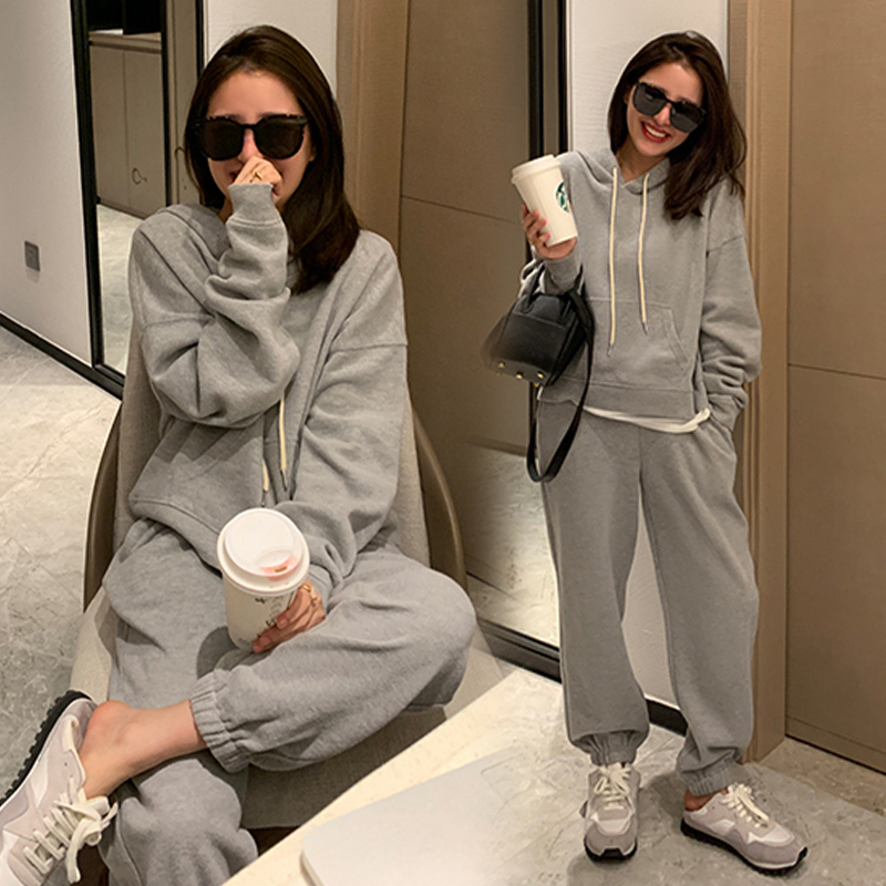 新款秋冬装孕妇连帽卫衣休闲套装2023女潮妈运动装托腹两件套