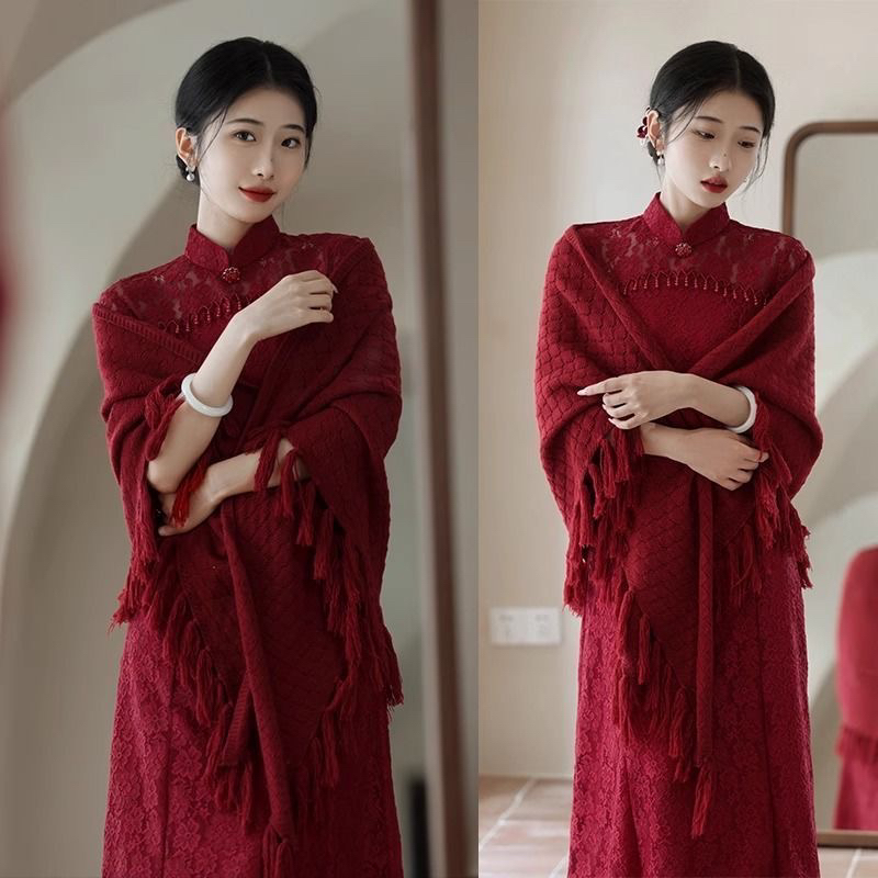 结婚订婚披肩斗篷外搭新娘敬酒礼服中式婚礼中国风外套旗袍披风女