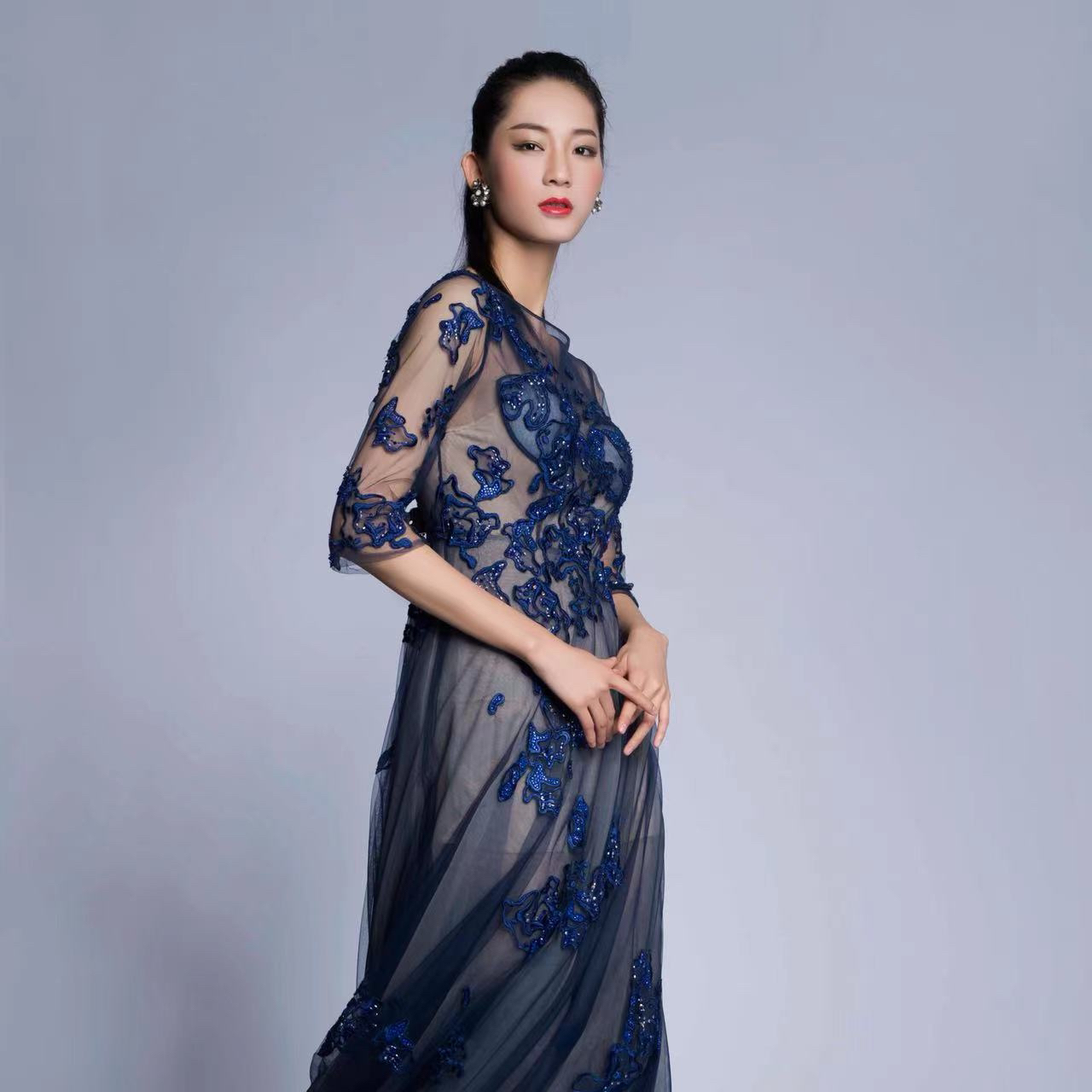 CC希椿高贵蓝色礼服54121701672长款时尚宴会优雅连衣裙