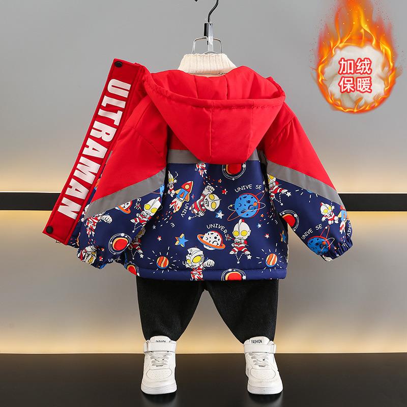 巴拉巴拉奥特曼男童冲锋衣儿童加绒加厚外套2023新款秋冬装洋气酷