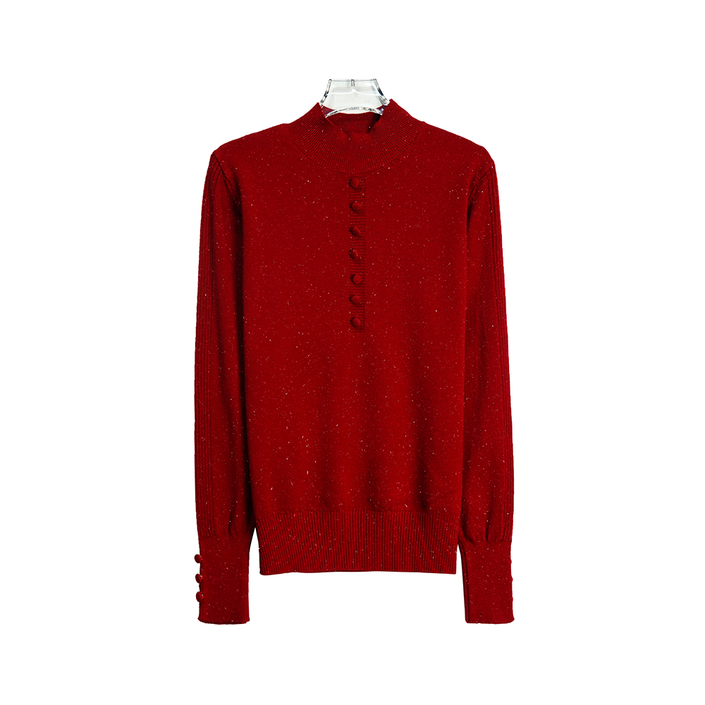 X24653【上新】半高领红色毛衣带亮丝亮晶晶高级感百搭打底上衣3D