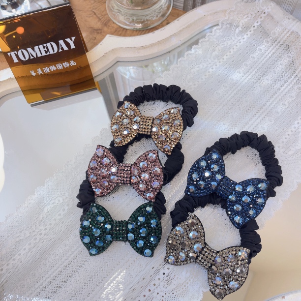 W152韩系精致轻奢闪钻拼钻蝴蝶结无痕弹力发绳