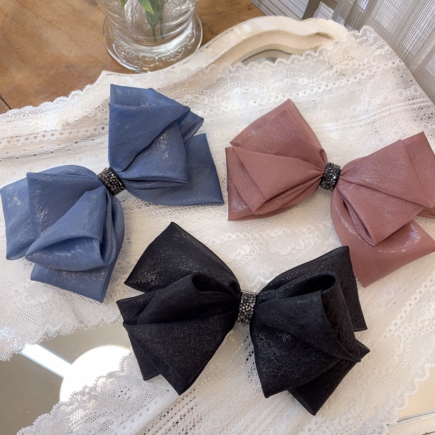 Q827韩系精致气质水光布艺重工立体折叠蝴蝶结弹簧夹