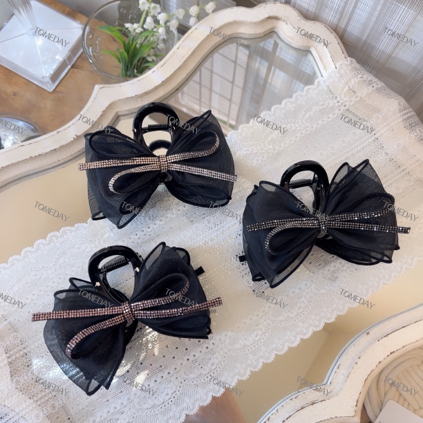 Q427紧致气质质感百搭欧根纱闪钻抓夹