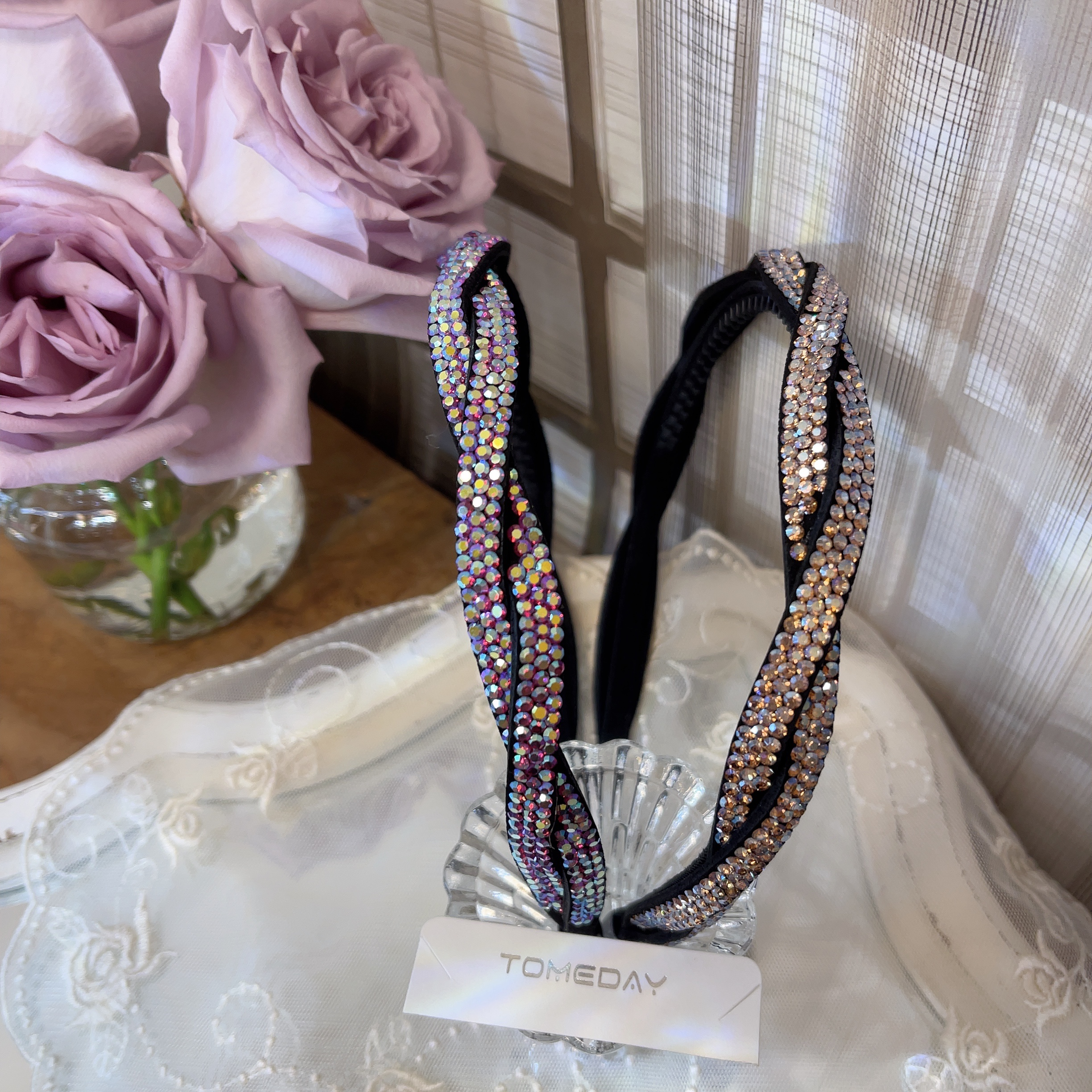 Q182精致轻奢质感麻花满闪发箍