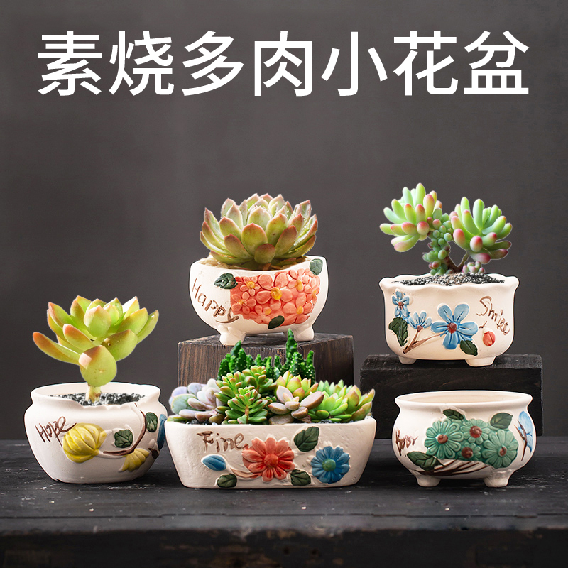 粗陶素烧花盆家用无托盘陶瓷多肉小花盆创意多肉植物陶瓷花盆特价