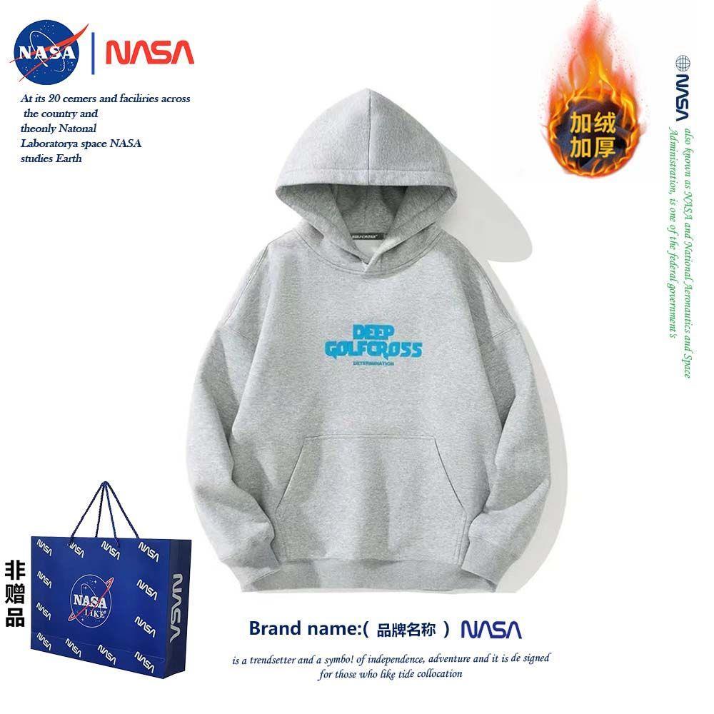 NASA联名情侣慵懒风DEEP女生连帽卫衣字母印花宽松冬季加绒连帽衫