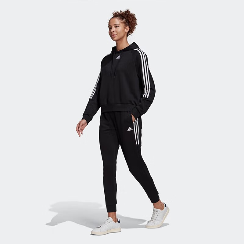 adidas w 3s Ft T C Pt 跑步训练纹束脚运动卫裤女款黑色GL1372