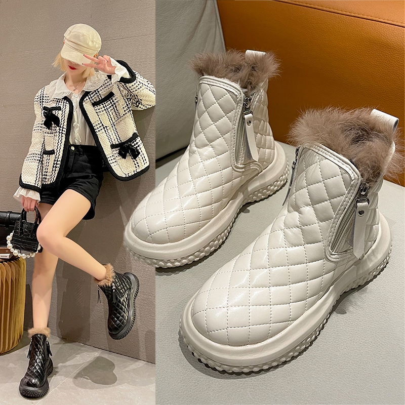 皮毛一体雪地靴女2022新款冬季气质百搭瘦瘦靴加绒棉靴时尚毛毛靴