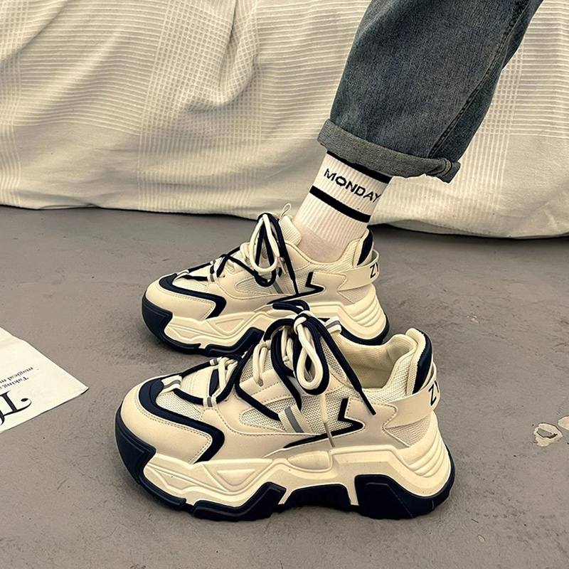 爆款厚底老爹鞋女春秋港风ins潮复古2023新款百搭增高休闲运动鞋