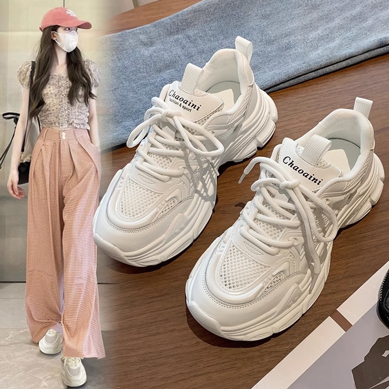 老爹鞋女鞋子2023新款夏季网鞋透气网面爆款厚底小白鞋夏款运动鞋