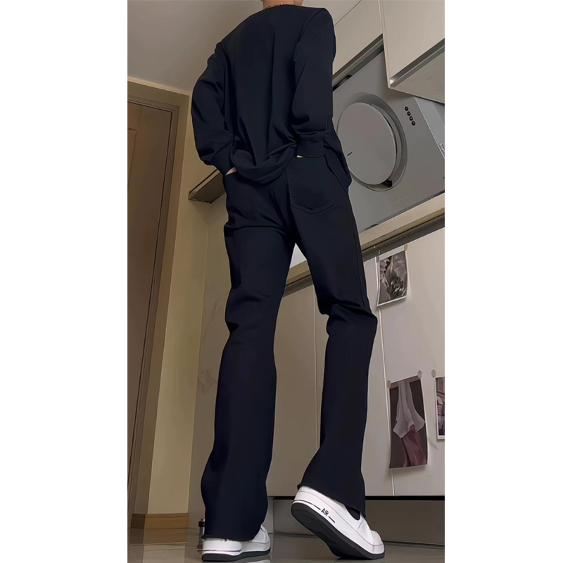 黑色弹力牛仔裤男款春秋季hiphop高街显瘦微喇休闲裤直筒窄版裤子
