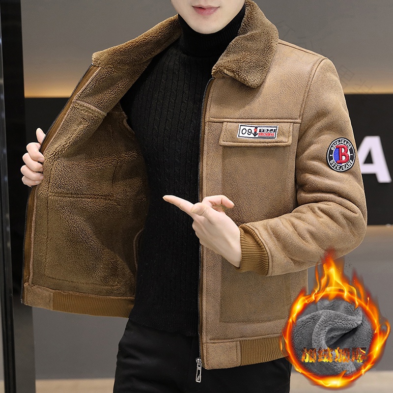 【小扬哥专属】皮毛一体外套男士冬季新款翻领夹克青年休闲保暖加