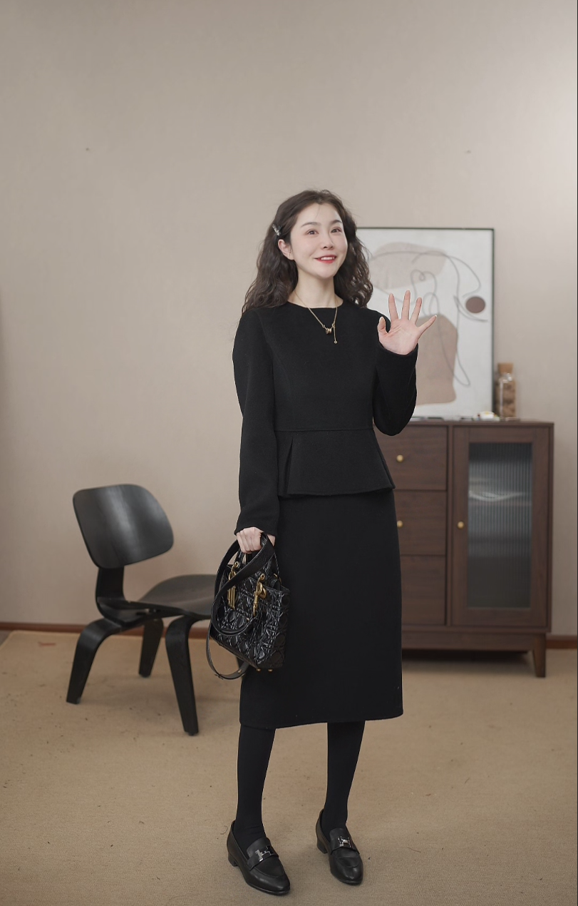 【小安老板】24D109气质细腻羊绒 连体连衣裙