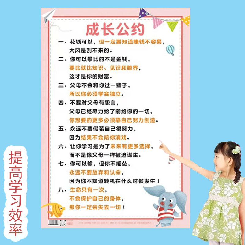 家规家训墙贴挂图男孩女孩创意挂画成长公约小学自律成长挂图