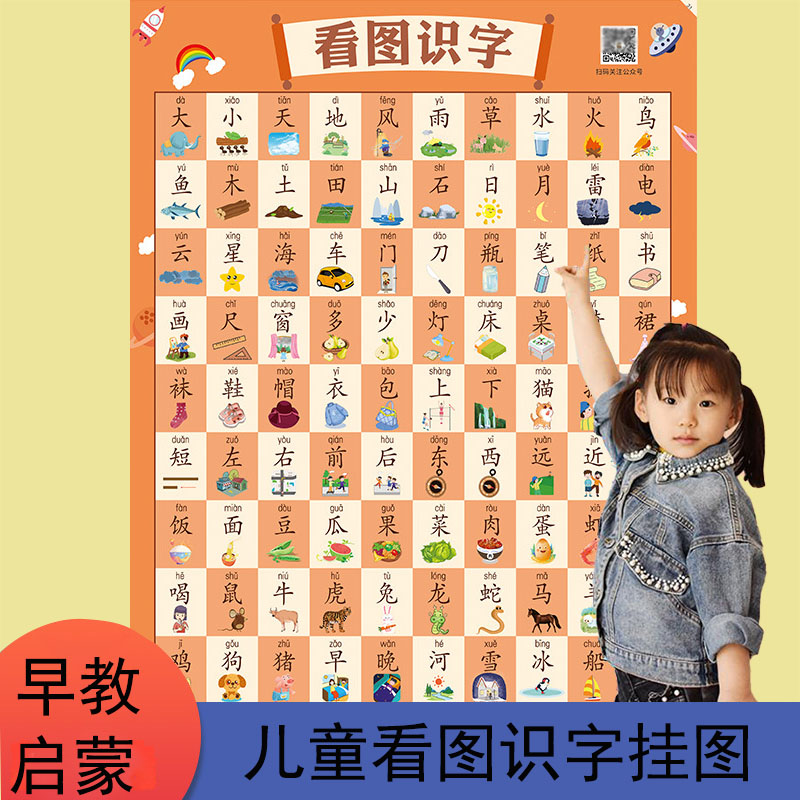 宝宝象形识字挂图全套启蒙早教认知儿童墙贴 婴幼儿0-3岁识字挂图