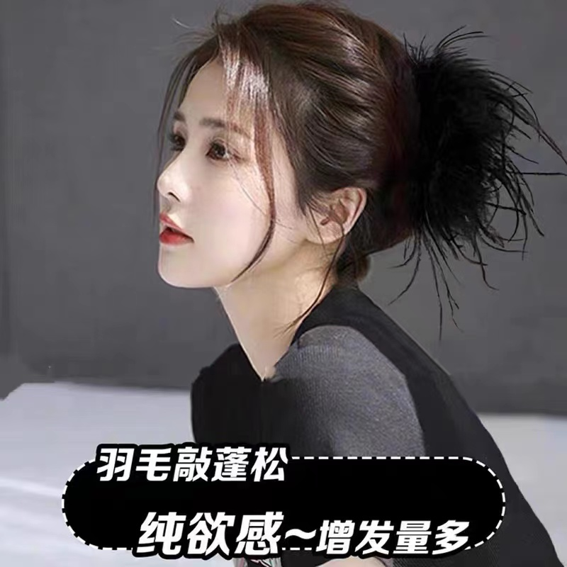 高马尾发夹发饰超仙风格羽毛夹盘发抓夹黑色优雅简约ins发夹头饰