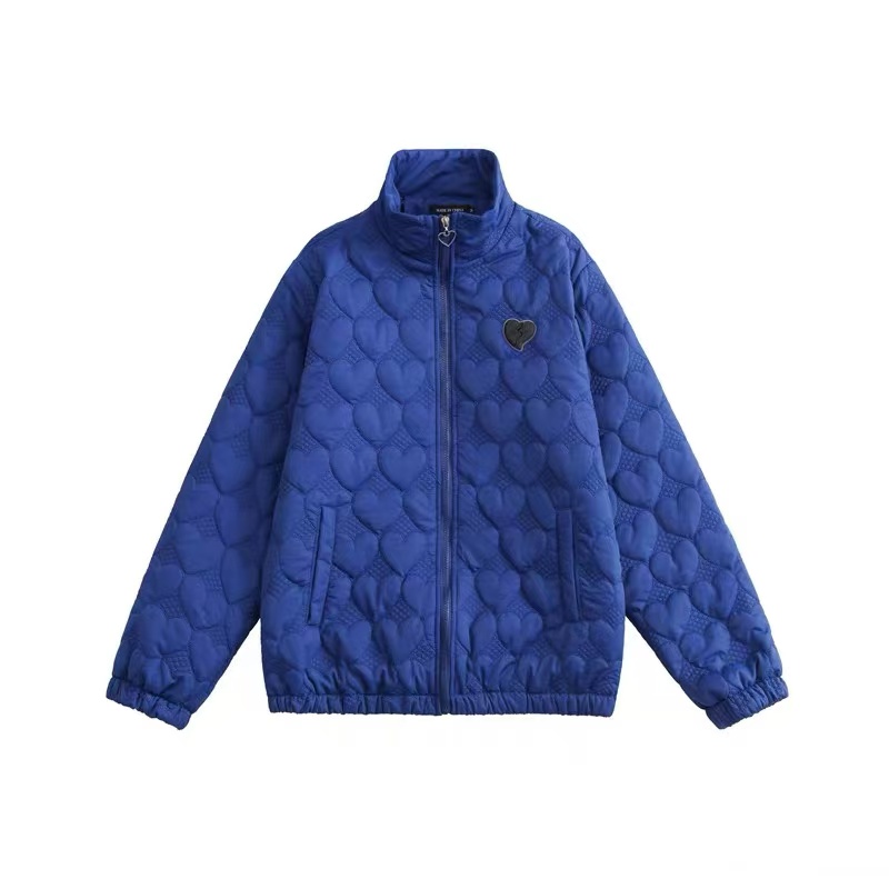 3584 时尚韩版宽松立领爱心压花棉服外套 挂6-4下