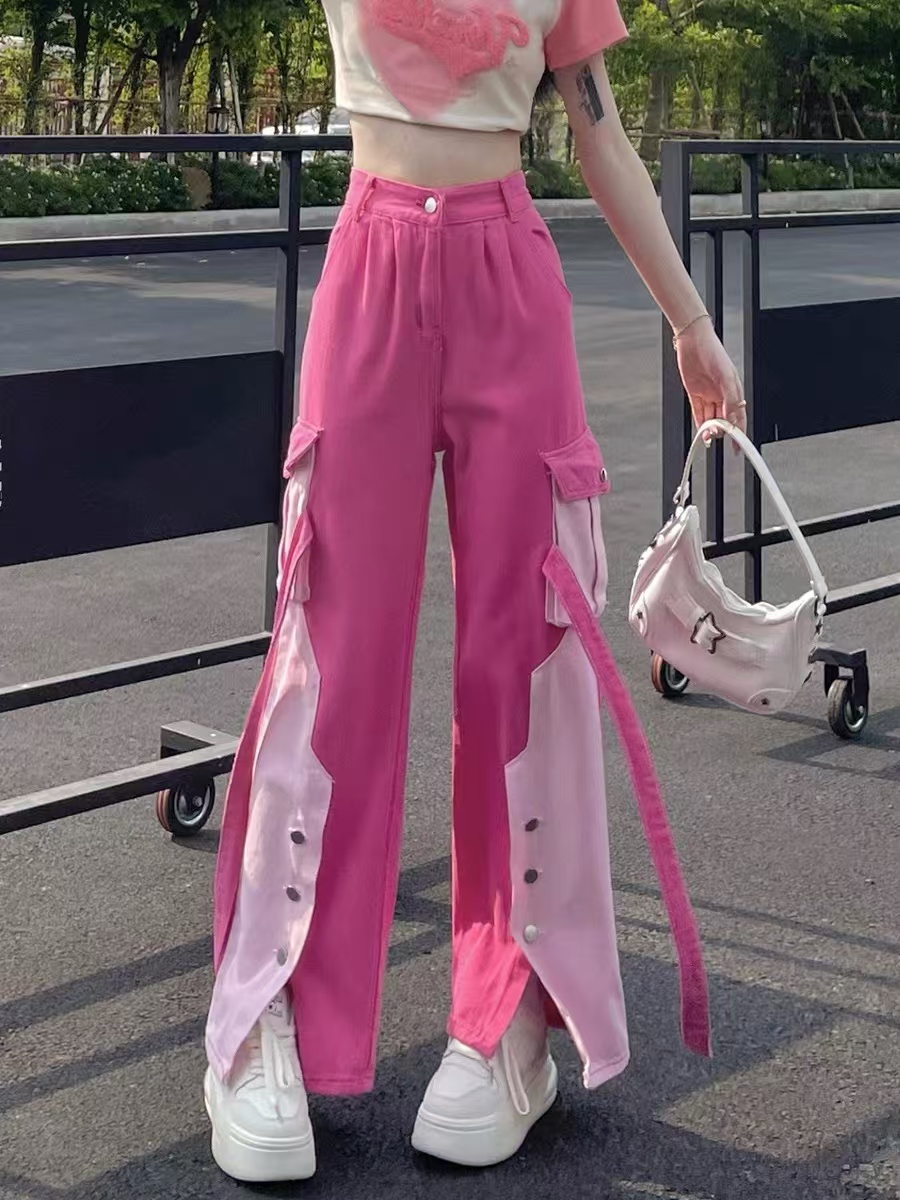 7055 高腰显瘦拼接时尚百搭休闲裤 B32