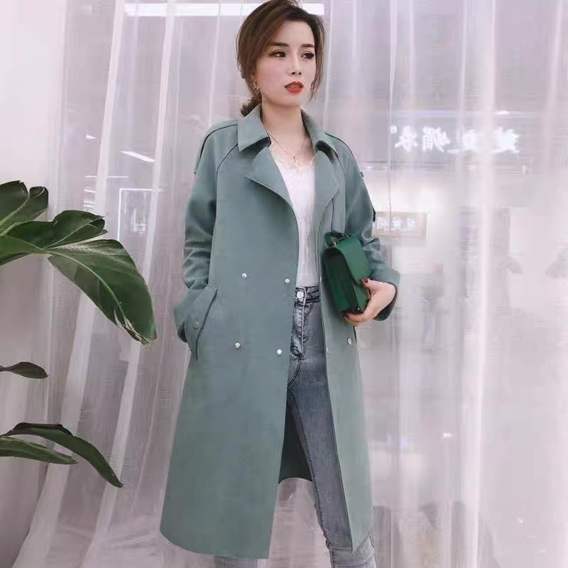 5706 时尚韩版中长款纯色长袖风衣外套 挂11-4下