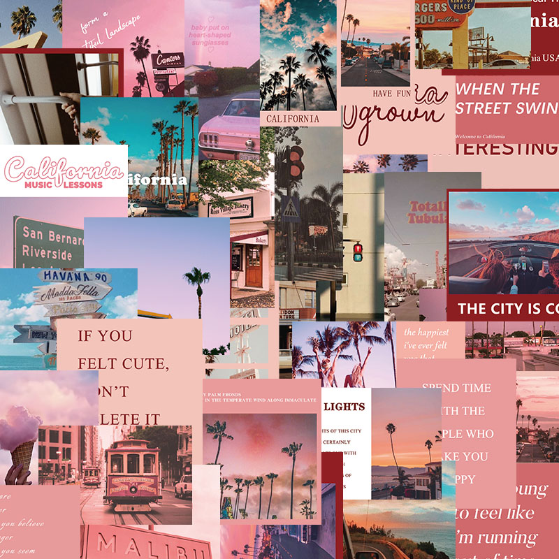 50张ins风高颜值加州街头风景贴画高级感墙面手机壳装饰防水贴纸