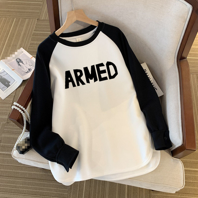 HONG JIA LIN/虹嘉琳春秋中长款宽松大码300斤加绒加厚长袖T恤ins