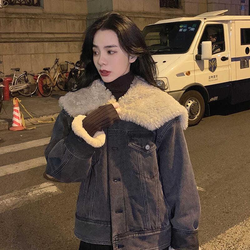 2023秋冬新款时尚韩系ins宽松复古加厚加绒棉衣百搭潮流外套女