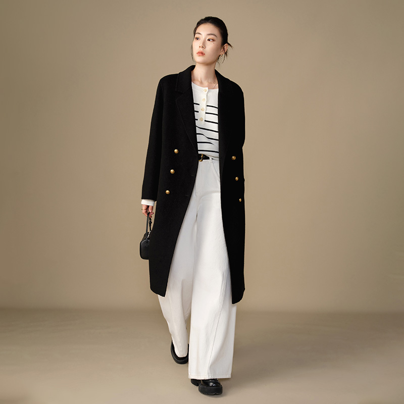 独束微胖大码女装【琥珀色】100%绵羊毛大衣外套24DS84268