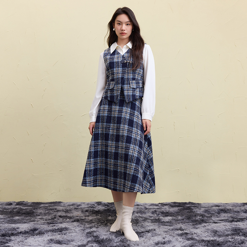 独束微胖大码女装修身显瘦复古风格纹套装（半裙）24DS84526/84527