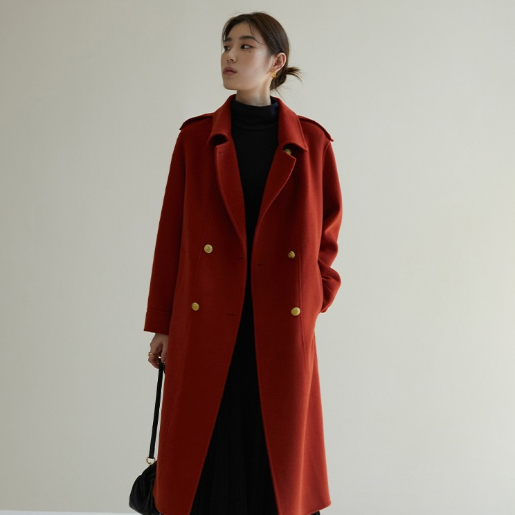 独束大码女装复古英伦双面呢大衣羊毛呢子外套23DS84098