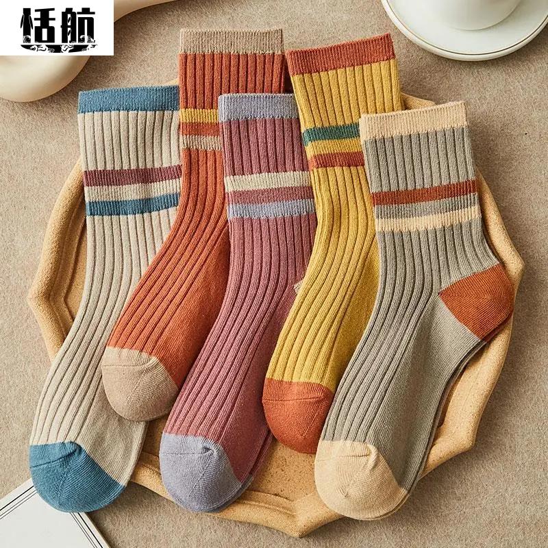 （2.9元5双）袜子女士中筒袜秋冬季高帮长筒袜韩版潮流百搭防臭长