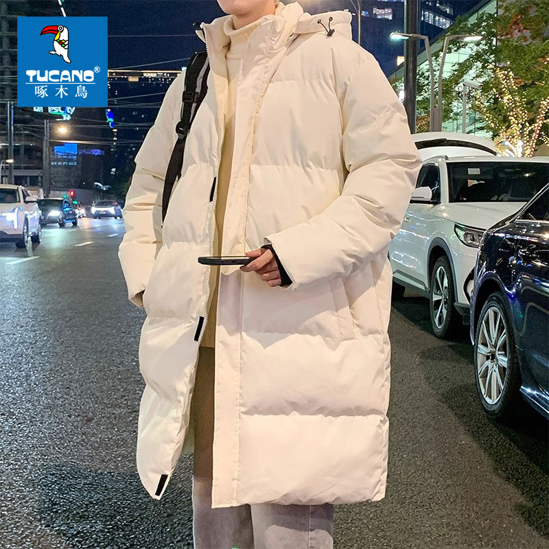 啄木鸟2023中长款棉服男冬季潮流加棉厚款棉袄连帽棉衣外套情侣款