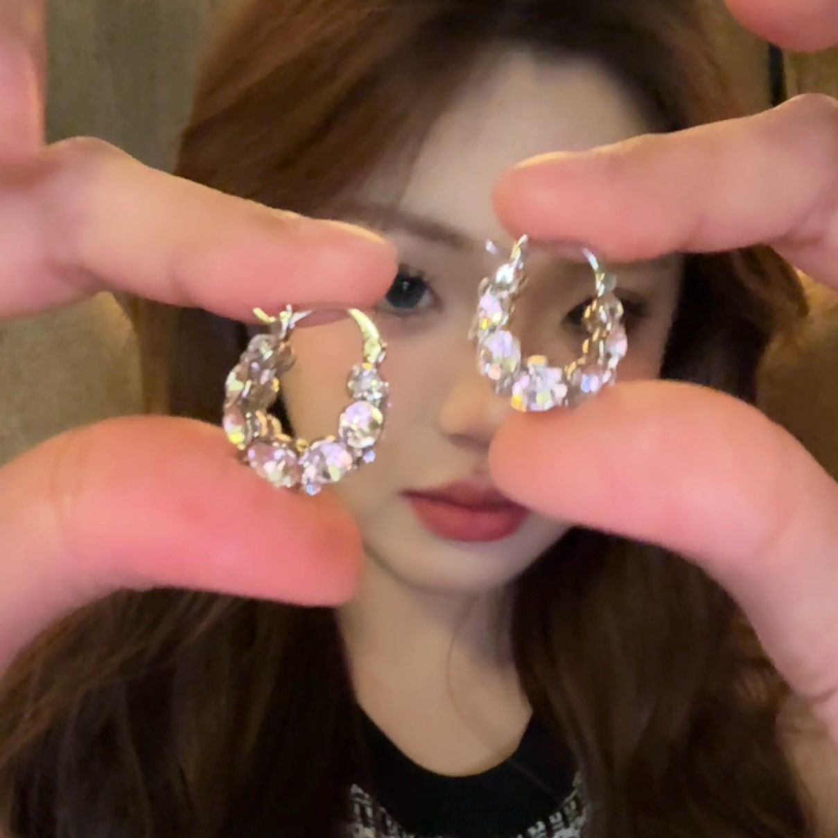 铜合金耳饰 满钻锆石耳环高级感圈圈耳扣耳钉女设计感耳圈耳饰