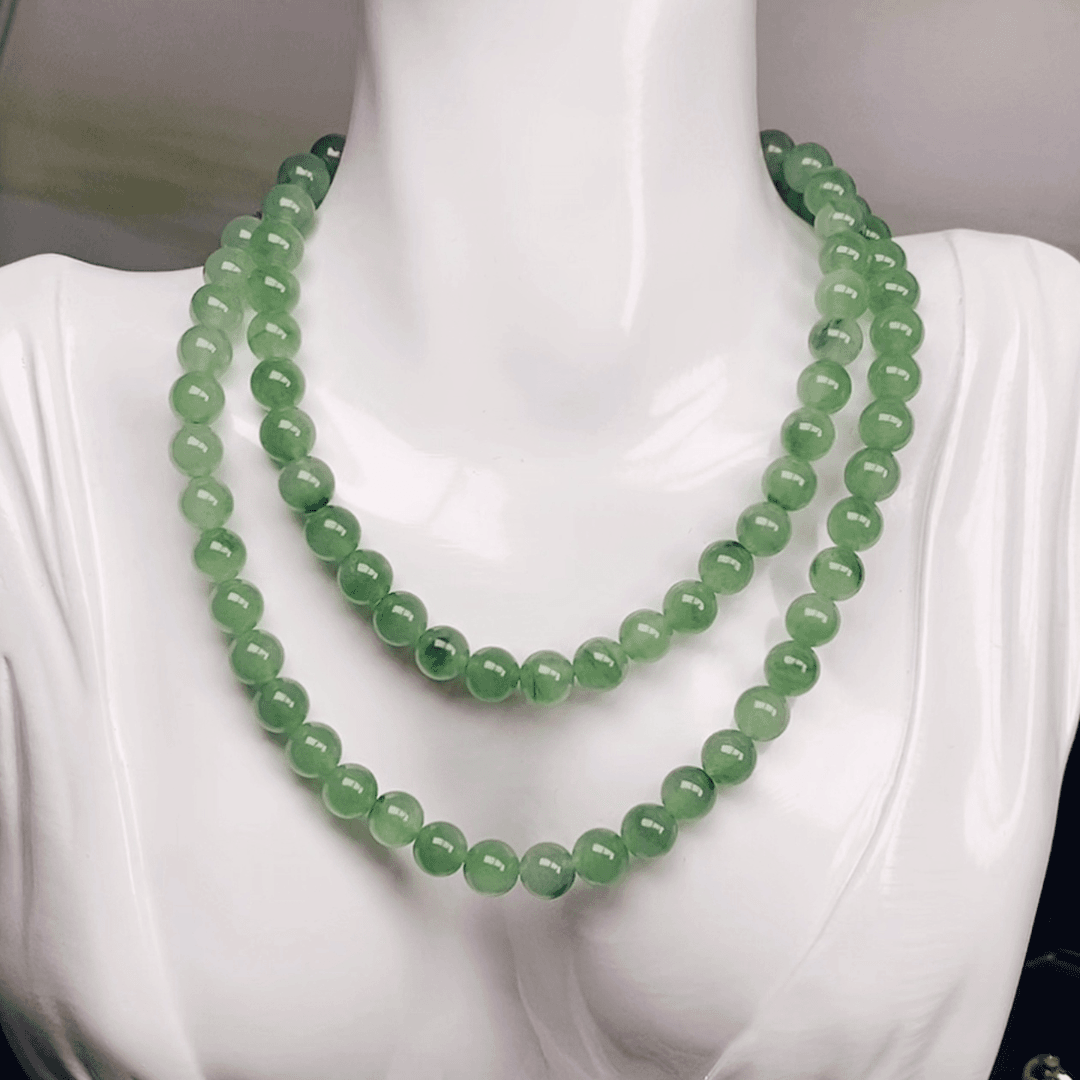 【特价】7.8-8.0mm翡翠晴水冰飘花绿花珠串珠链手串时尚中古冰绿